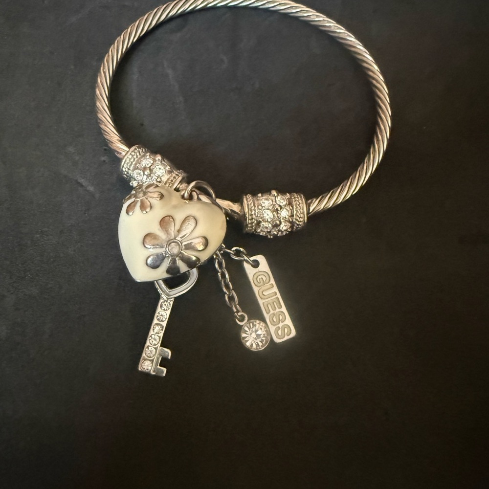 Guess Silver Heart and Key Charm Bracelet